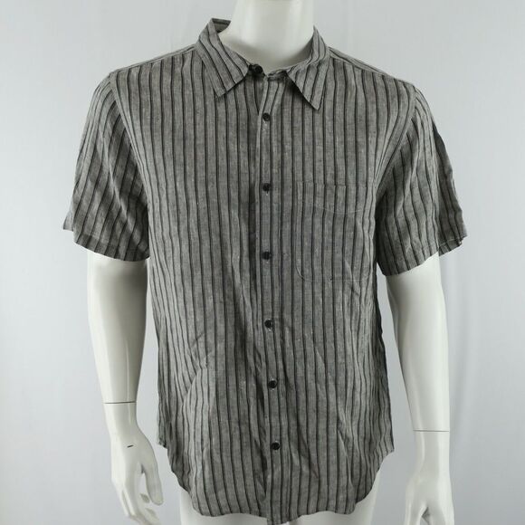Madewell Linen Short Sleeve Button Up Shirt Mens Size L Perfect Fit Gray - Picture 1 of 7